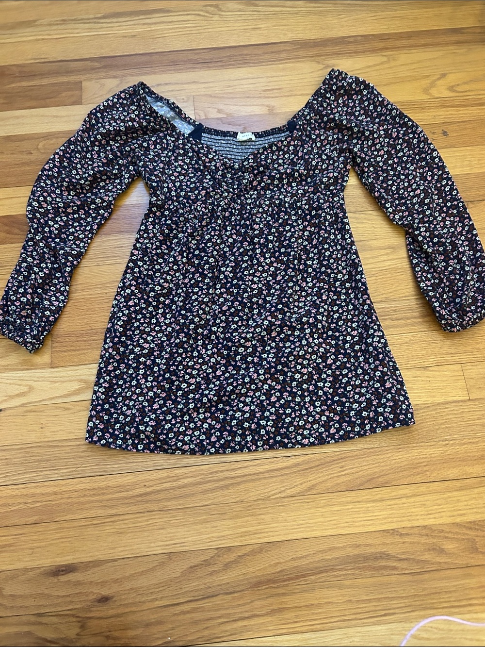 PacSun Navy Floral Square-Neck Long Sleeve Dress